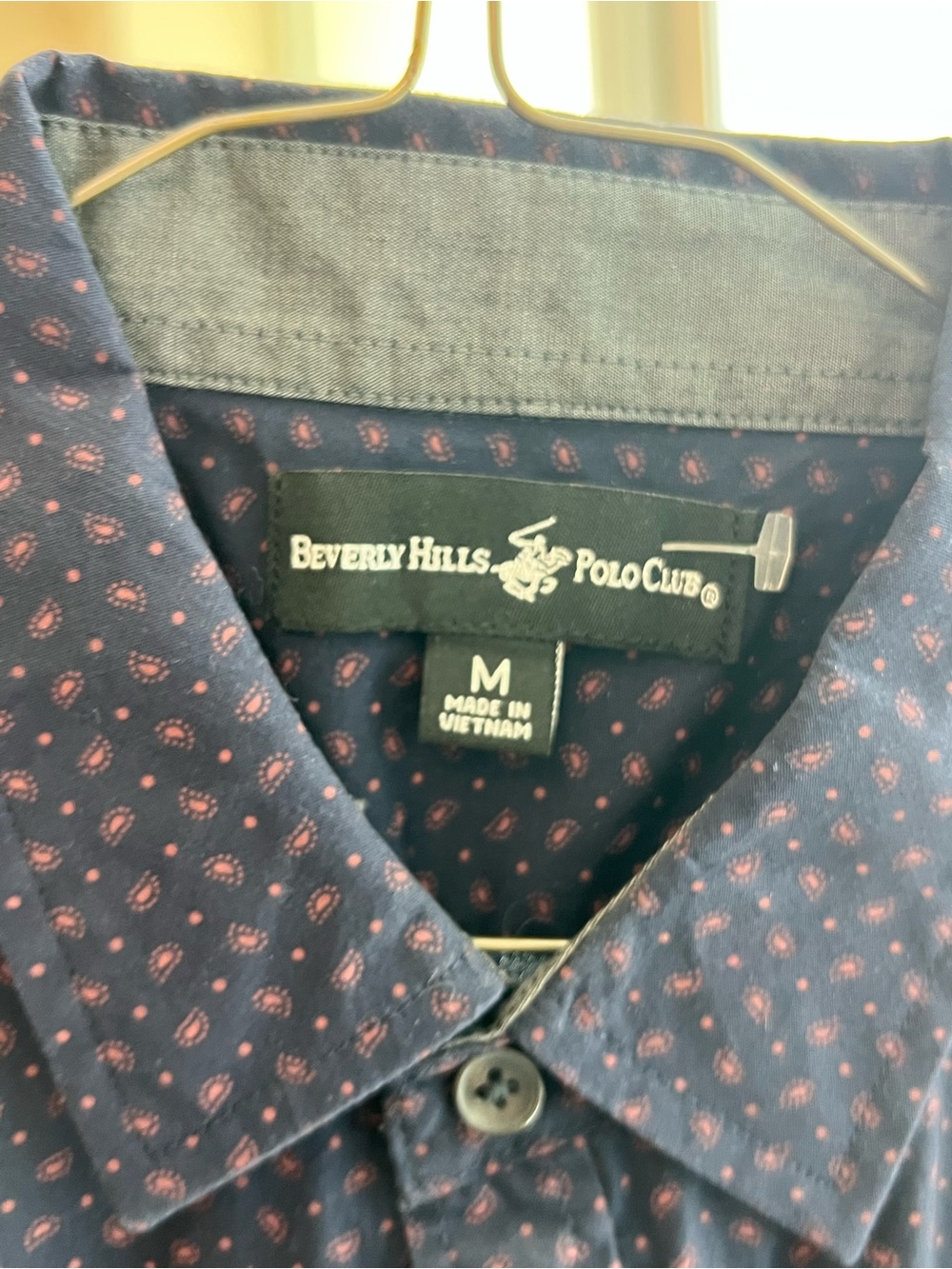 Beverly Hills Polo Club Navy Button-Down Shirt with Pink Paisley Print